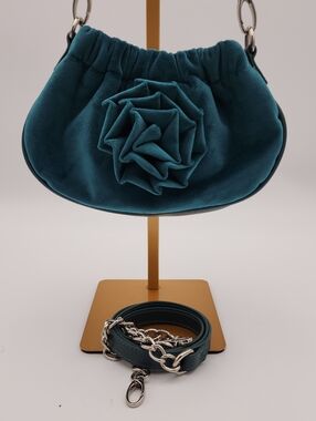 Betsey Johns Teal Floral Velvet  Crossbody Bag - Women Bags